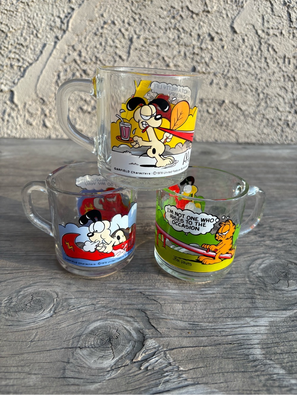 Vintage 1978 & 1980 McDonalds Garfield Anchor Hocking Clear Glass Mugs Set of 3